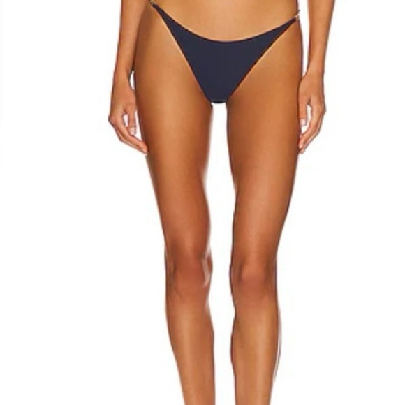 NEW PQ SWIM women's teeny gold chain strap detail bikini bottom swimsuit in blue - Picture 2 of 5